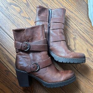 Born Chestnut Heeled Boots with Buckles